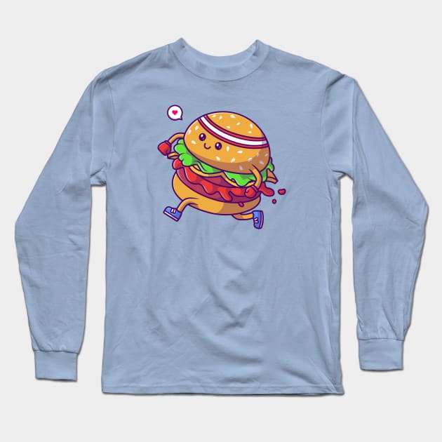 Cute Burger Running Cartoon Long Sleeve T-Shirt by Catalyst Labs